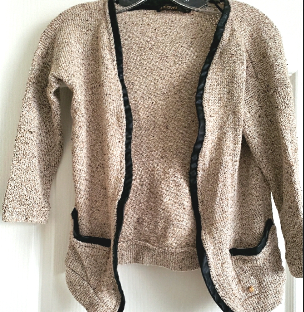 leather trim cardigan